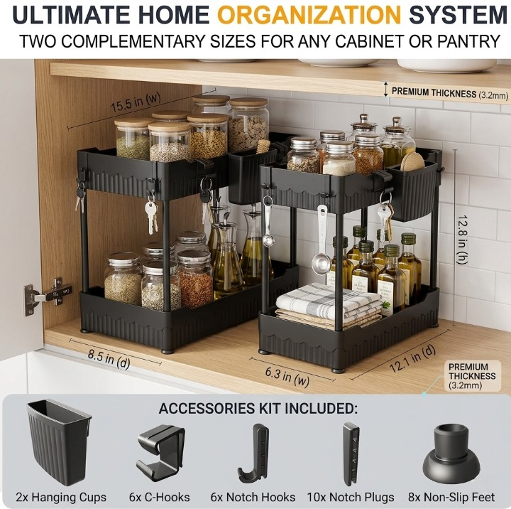 Avorel NeatSpace™ | 2-Pack Under-Sink Organizer